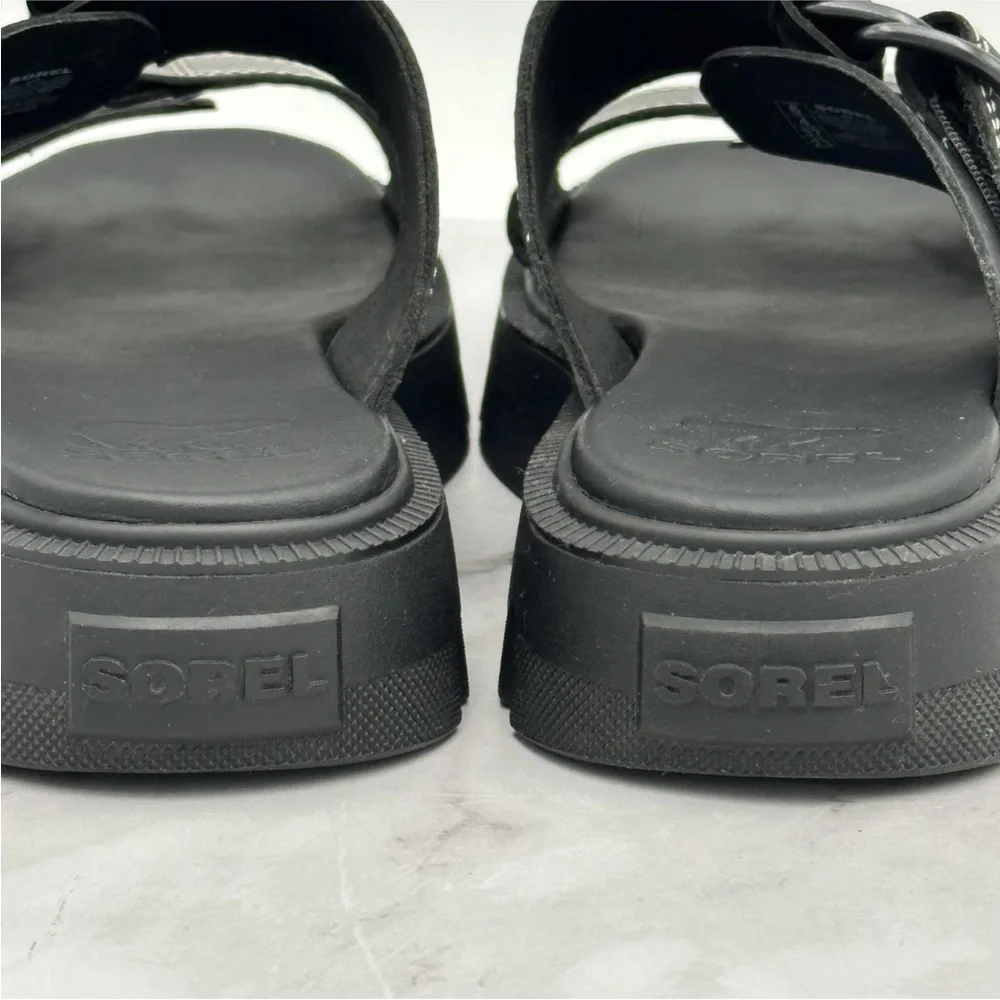 Sorel Sandals Womens Size 6 Black Leather Slides Adjustable Strap NL5223-010 - Picture 9 of 12